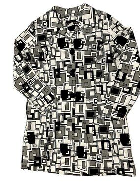 Vtg Cactus Flower Geometric Pattern Jacket Size M Black White USA Made Womens